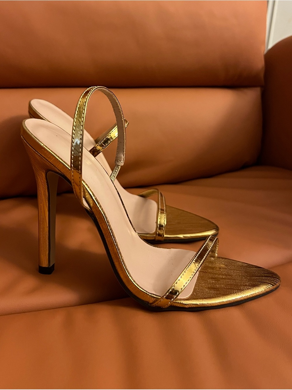 SHEIN Metallic Gold Strappy Stiletto Heels